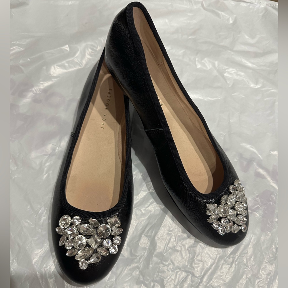 Jack Rogers Black Flats with Crystal Embellishments